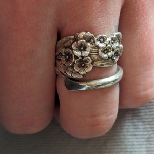 Vintage Sterling Silver Spoon Ring Forget Me Not Flowers size 6-7